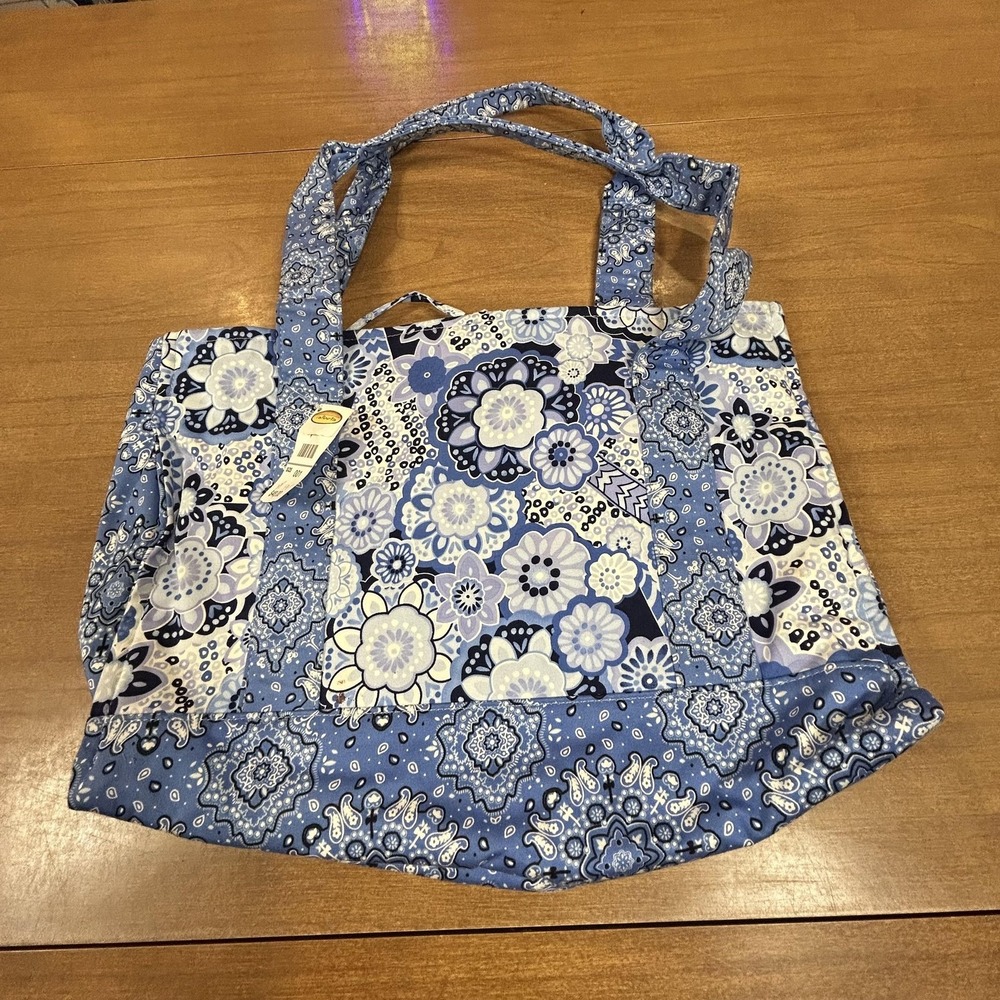 Talbots Tote Bag Womens Large Blue Floral Paisley Cotton Travel Beach Purse MARK